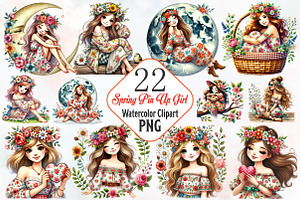 Spring Pin Up Girl Sublimation Clipa, an Illustration by RobertsArt