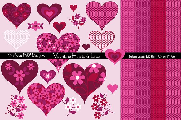 Valentine Hearts & Lace Textures preview 2