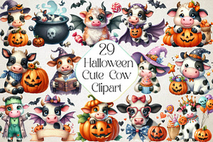 Halloween Cute Cow Clipart, an Illustration by DreamPrint404