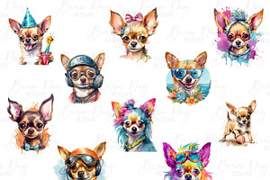 Watercolor Chihuahua Clipart Bundle