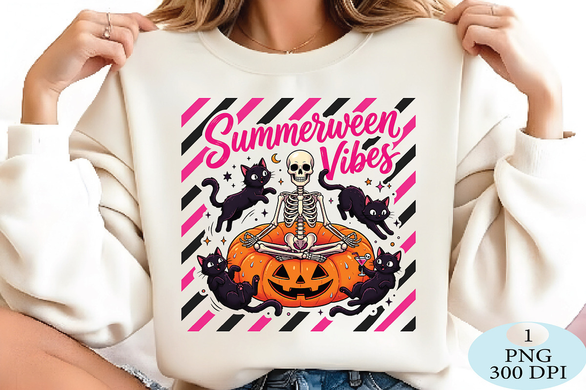 Summerween Vibes Skeleton Cat PNG, a Seasonal Illustration by Daily.Designs (Photo 2 of 5)