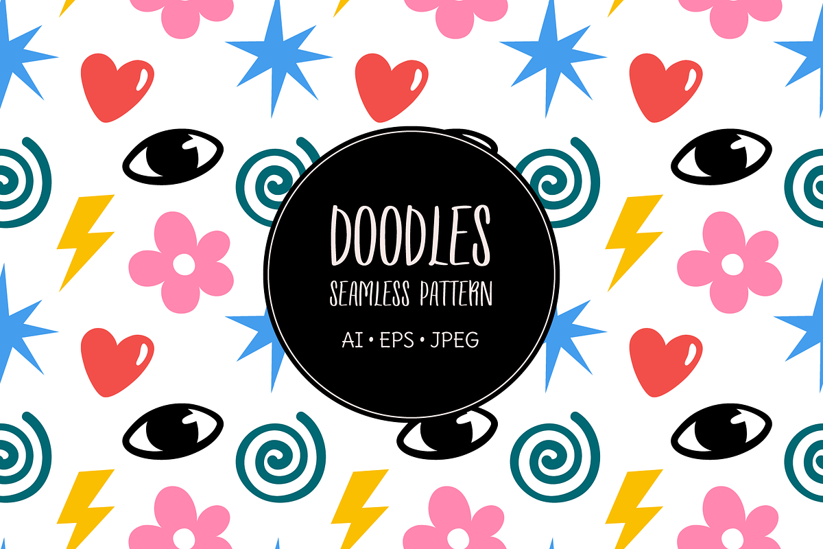 Cartoon style doodles pattern, an Illustration by Cmeree (Photo 1 of 3)