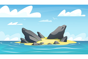 Uninhabited tropical island in ocean, an Illustration by Vectorbuum