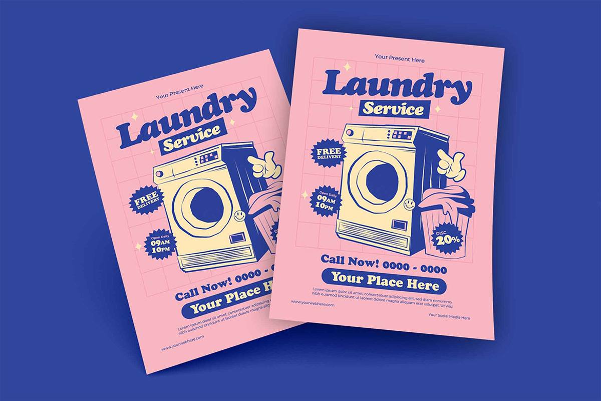 Pink Retro Laundry Service Flyer, a Flyer Template by megarez (Photo 3 of 3)