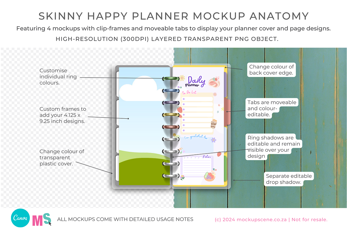 Skinny Happy Planner Canva Mockup, a Books & Magazine Mockup by Mockup Scene (Photo 3 of 14)