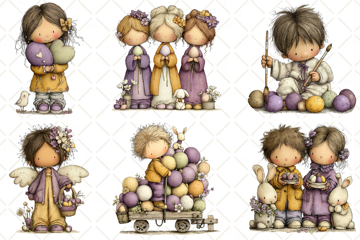 Whimsical Easter Kids Clipart, an Illustration by Black Bird Studio (Photo 6 of 6)