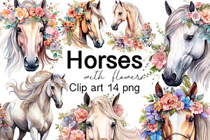 Horses With Flowers Clipart - 14 Png