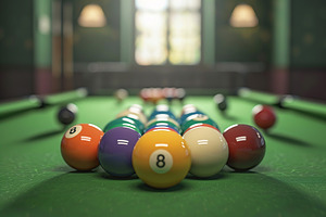Colorful billiard balls on snooker table, a Sports & Recreation Photo by AlyaAnd