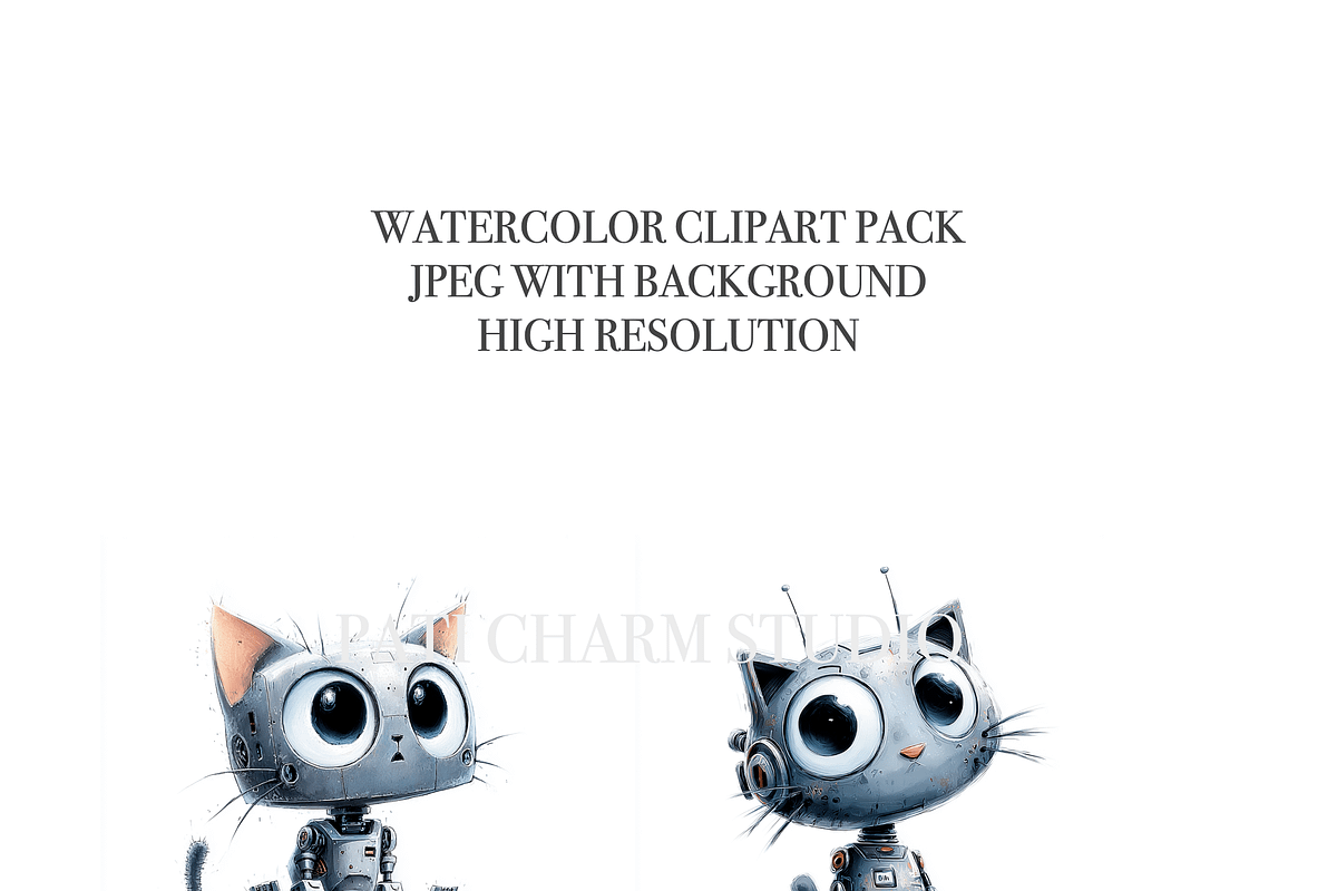 Robotic Cats Clipart Set, a Decorative Illustration by Pati Charm Studio (Photo 5 of 8)