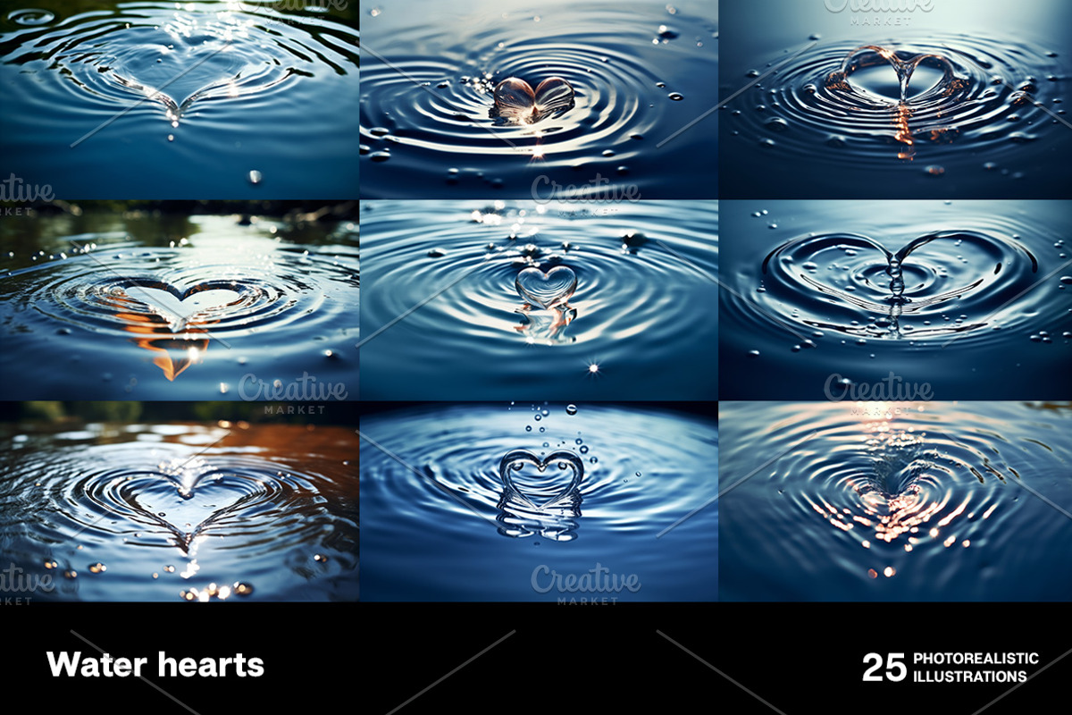 Water hearts. 25 images, a Nature Photo by Handmadefont (Photo 2 of 10)
