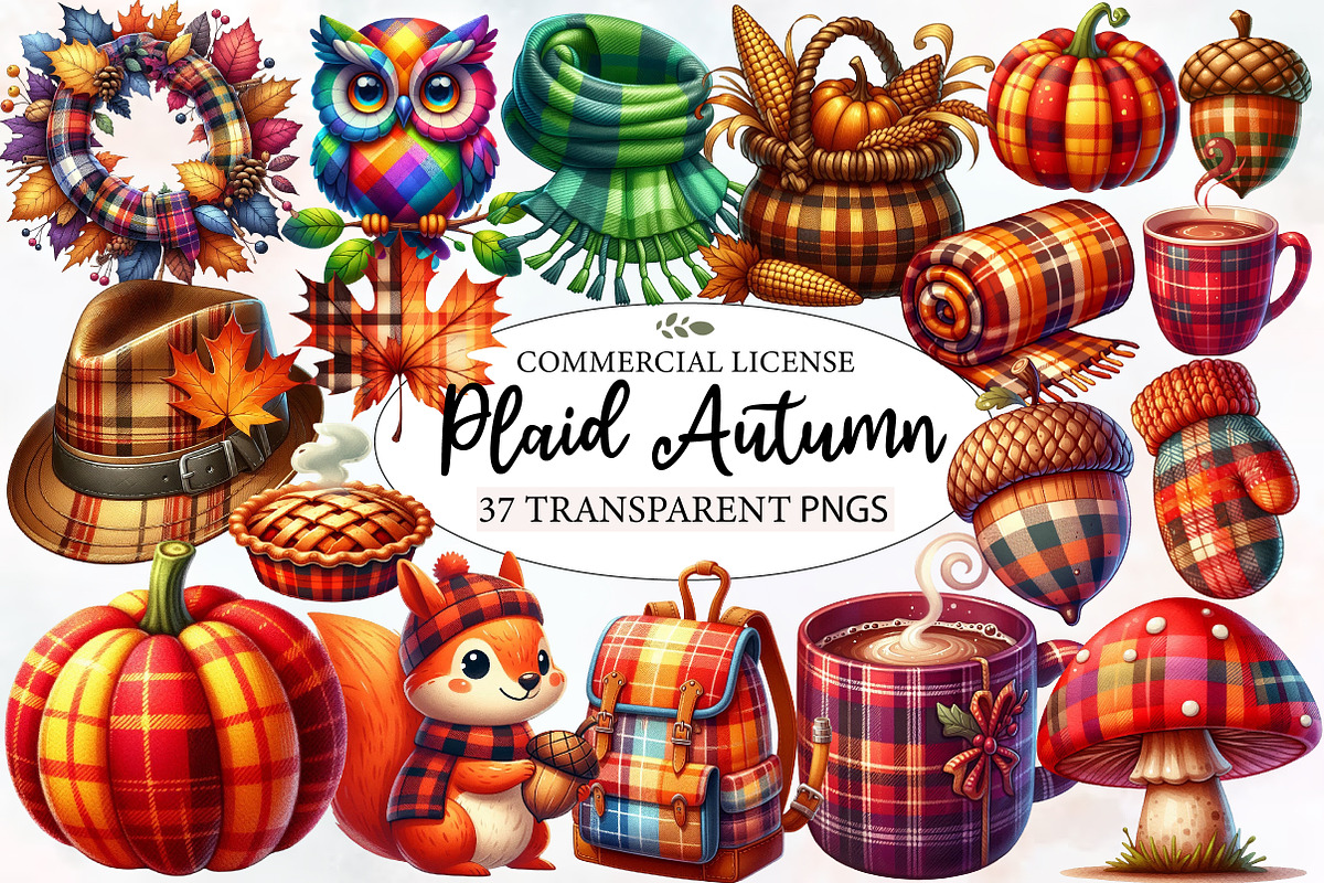 Watercolor Plaid Autumn Clipart, an Illustration by Designworld (Photo 1 of 5)