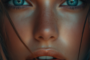 A close-up portrait of a young esthetic technologist woman wearing a futuristic, a Person Photo by Textures & Backgrounds