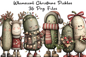Whimsical Christmas Pickles Clipart, an Illustration by CraftArtStudio