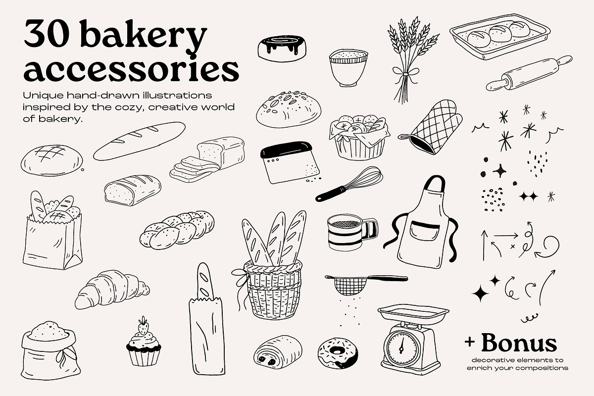 Bakery Illustrations vector set, a Food Illustration by dicreate (Photo 4 of 13)