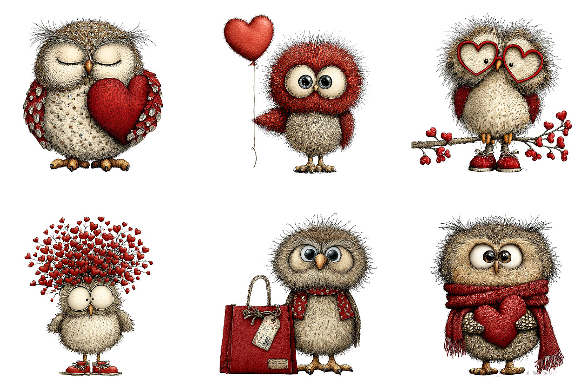 Whimsical Valentines Owls Clipart, an Illustration by CreationArt (Photo 4 of 5)