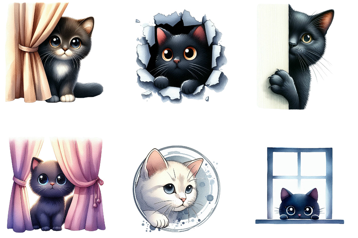 Cute Cat Peeking Silhouette Clipart, an Illustration by DreamArtGraphic (Photo 3 of 7)