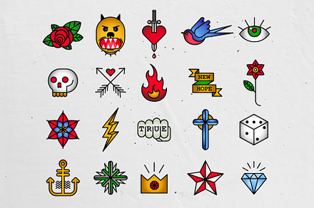 Vintage Old School Tattoo Icons Pack