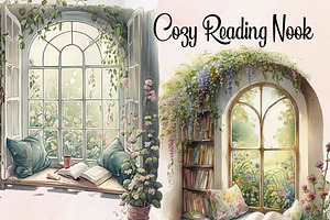 Book Lovers' Nook Watercolor Clipart