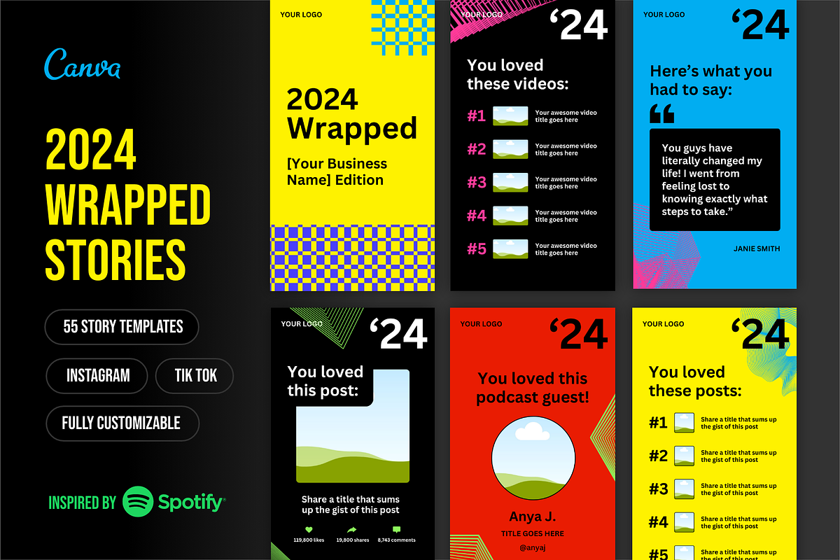2024 Wrapped Story Templates (Canva), a Social Media Template by Anchor ‹A› Digital Design (Photo 1 of 6)