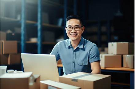 Asian male warehouse manager with, a Person Photo by Lermont51