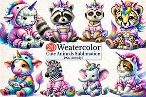 Watercolor Unicorn Cute Animals Clip, a Seasonal Illustration by Rose Art