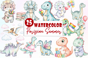 Pastel Dinosaur Clipart, an Illustration by Watercolor design (Thumbnail 1 of 6)
