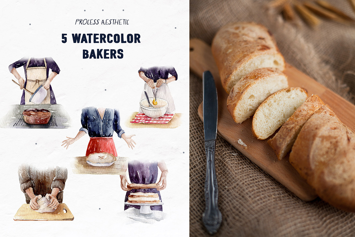LET'S BAKE Watercolor Aesthetic set, a Food Illustration by anastasiia.art (Photo 3 of 13)