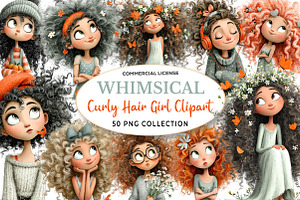 Whimsical Curly Hair Girl Bundle, a Person Illustration by fashionaddict