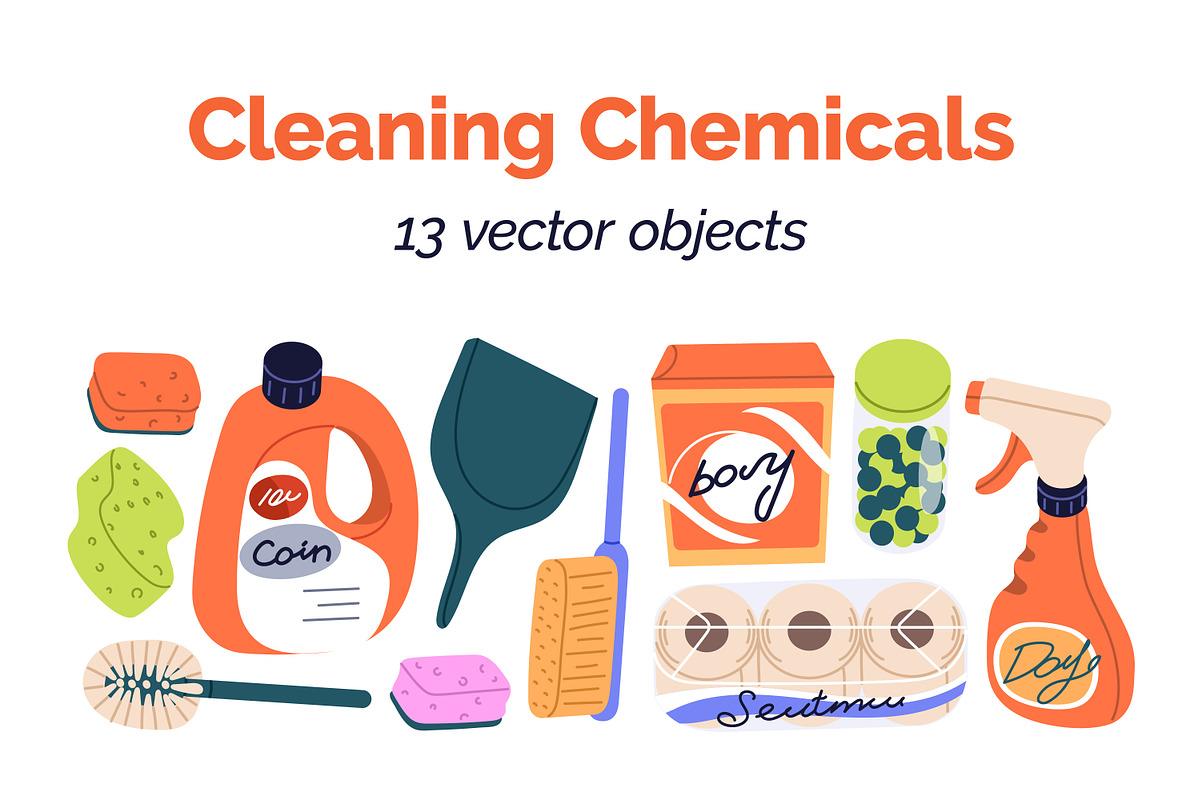 Household cleaning supplies set, an Object Illustration by Good Studio (Photo 1 of 7)