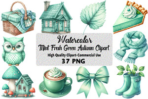 Mint Fresh Green Autumn Clipart, an Illustration by Daily.Designs