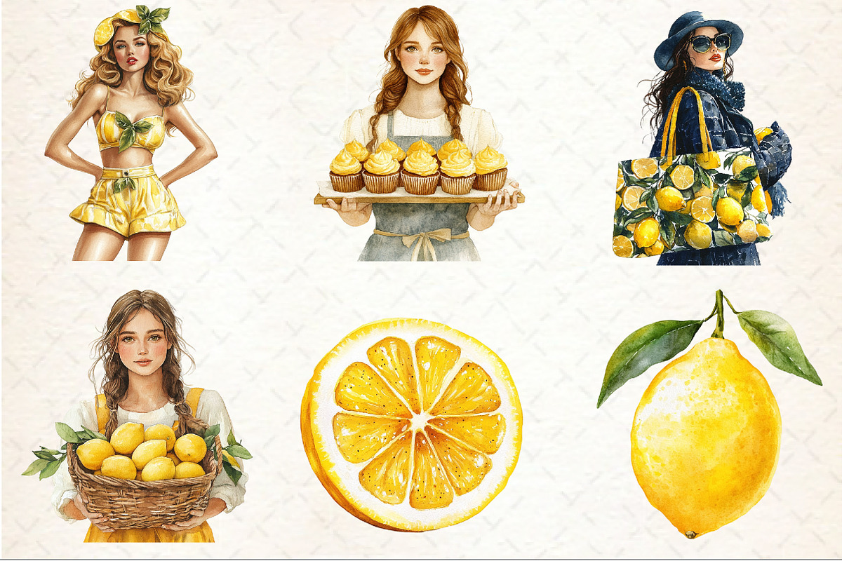 Watercolor Lemon Bundle Clipart, a Seasonal Illustration by Rose Art (Photo 3 of 4)