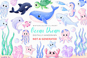 Watercolor Under Sea Animals Clipart, an Animal Illustration by MiracleArtAndDesign (Thumbnail 1 of 8)