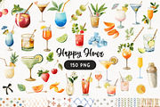 Happy Hour Cocktail Drinks Set, a Decorative Illustration by PaintPixelCo (Thumbnail 1 of 14)
