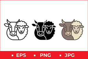 Cow and Sheep Vector Icon Graphic, a Solid Icon by Artonix