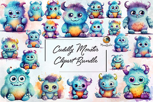 20 Cuddly Monster Clipart PNG Bundle