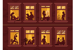 Neighborhood night windows, a Person Illustration by Vector Tradition