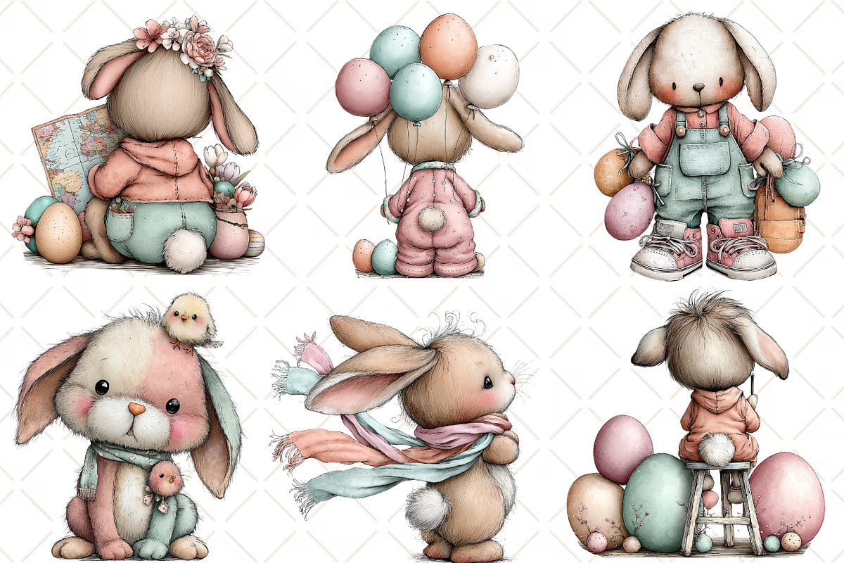 Whimsical Easter Bunny Back View Cli, an Illustration by Black Bird Studio (Photo 6 of 6)