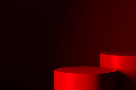 Red podium for premium product placement on dark background. Ped, an Abstract Photo by hitdelight