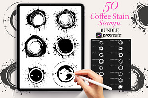 50 Coffee Stain Procreate Stamps