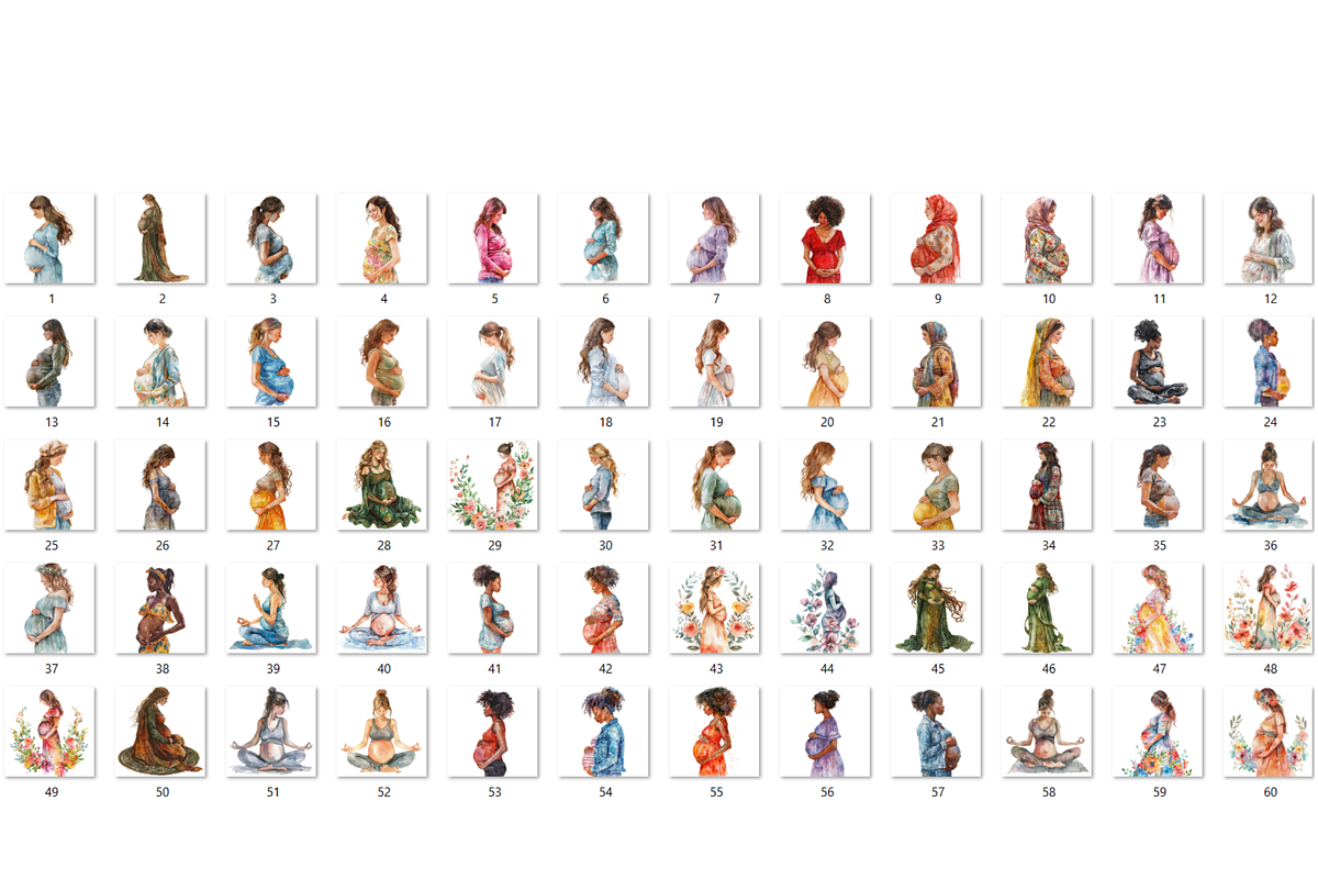 Watercolor Pregnant Clipart, a Graphic by GiraffeCreative (Photo 8 of 9)