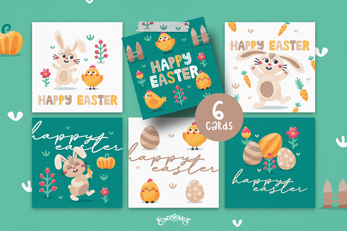 Cute Easter Bunny Clipart & Patterns, a Seasonal Illustration by Ejevyaka (Photo 8 of 9)