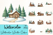 Watercolor Winter Cabin Clipart, an Illustration by CrexoraLab (Thumbnail 1 of 5)