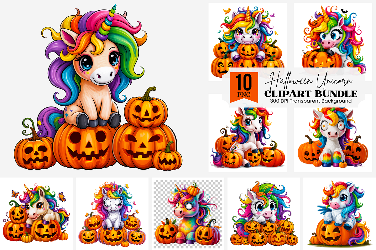 Unicorn Pumpkins Sublimation PNG, a Graphic by Clipart Bloom (Photo 1 of 11)