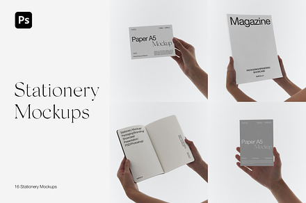 Stationery in Hands Mockups, a Books & Magazine Mockup by Feel This