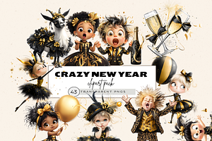 CRAZY NEW YEAR KIDS CLIPART PACK, a Person Illustration by Daring Digies