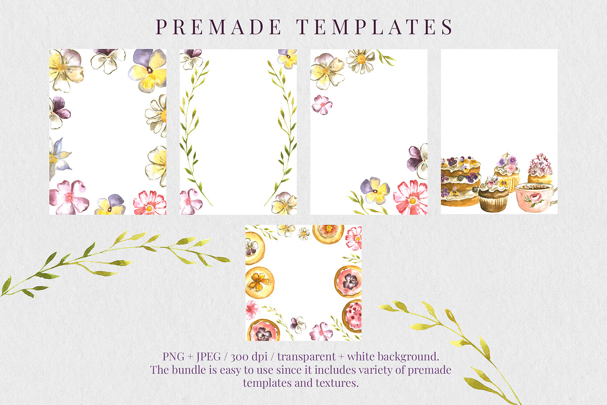 Flowers Desserts Watercolor Bundle, a Food Illustration by foxsong (Photo 7 of 12)