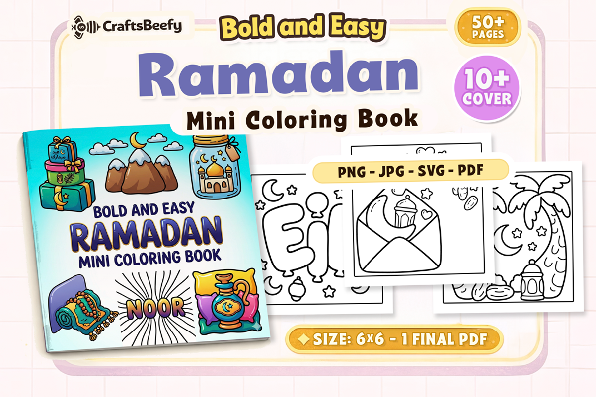 Bold and Easy Ramadan Mini Coloring, a Seasonal Illustration by Craftsbeefy (Photo 1 of 4)