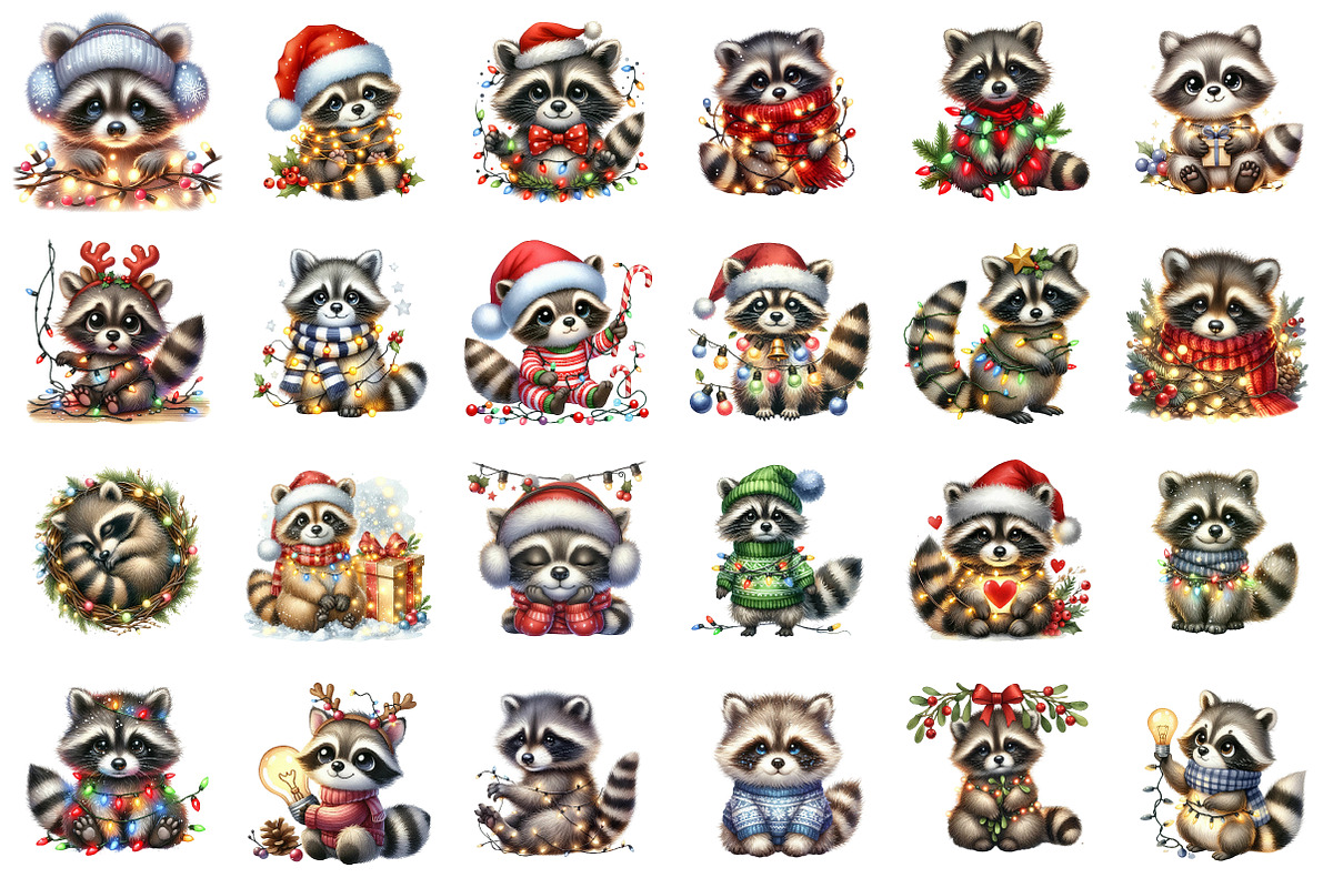 Christmas Racoon Clipart Bundle, an Illustration by SinaCreation (Photo 2 of 7)