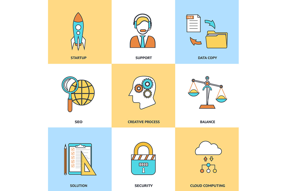 Modern line icons set in flat design, a Templates & Theme by L_amica