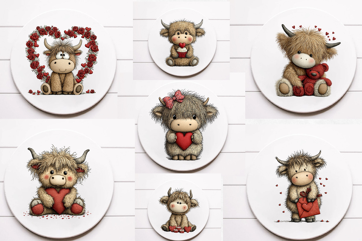 Valentine cute Highland cow clipart, an Illustration by Designworld (Photo 3 of 6)